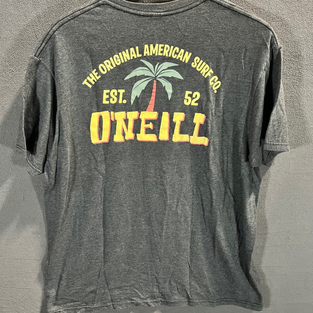O'Neill Mens XL Modern Fit Graphic T-Shirt Charcoal Grey Palm Tree Surf Tee